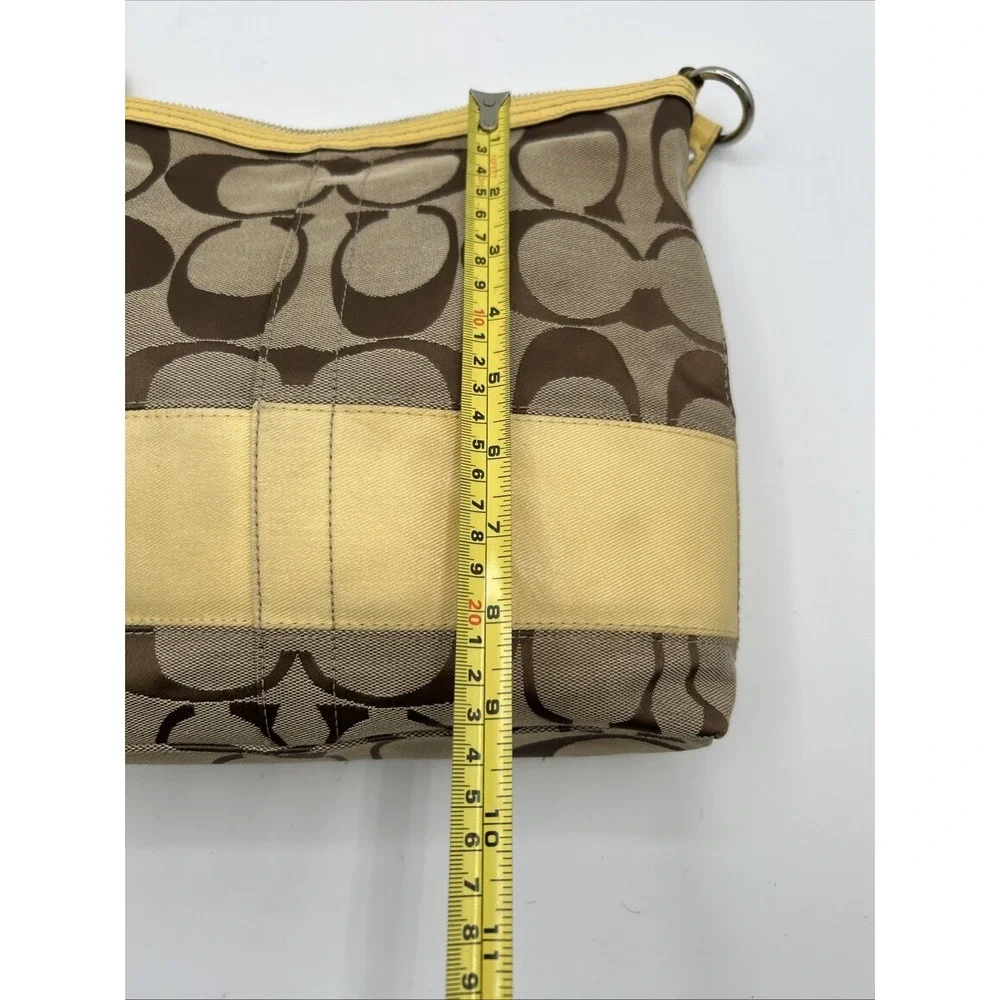 COACH Signature Khaki Canvas Logo CC Yellow Stripe Crossbody Bag  Y2K #F13674